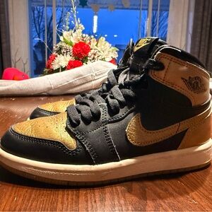 Jordan Kids Black and Gold High-Top Sneakers